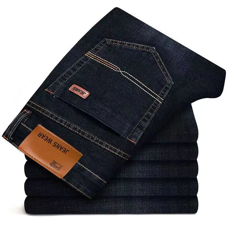 2025 New Business Men's Jeans Casual Comfortable Straight Stretch Fashion male Classic Premium Blue Black Denim trousers