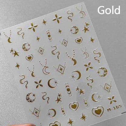 1 piece  5D silver nail stickers metal mini star nail art stickers high quality exquisite decals self-adhesive nail art stickers