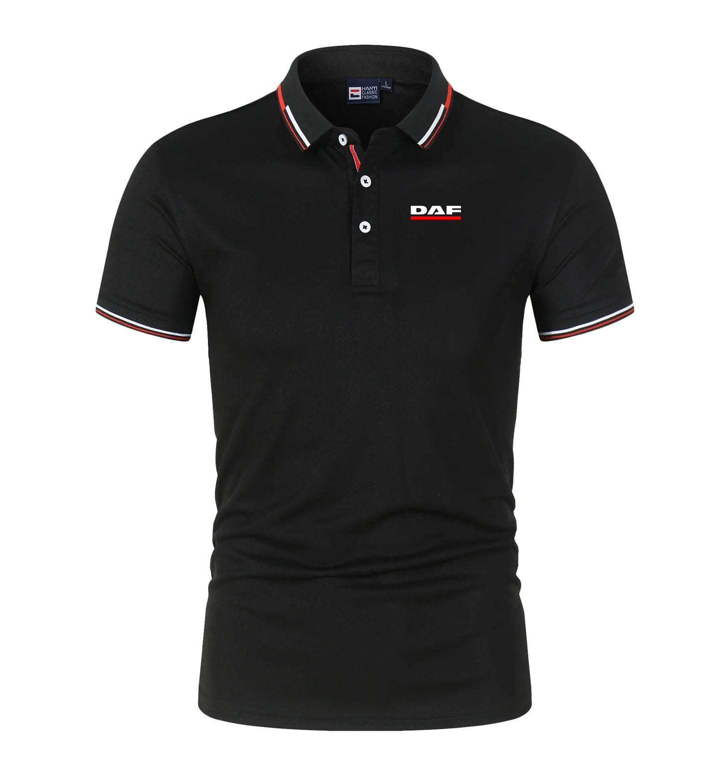 Men'S Casual Short Sleeve Polo Shirt DAF Logo Print Striped Color Block Sporty Style Collared Golf Shirt For Summer