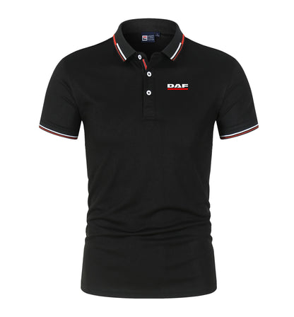 Men'S Casual Short Sleeve Polo Shirt DAF Logo Print Striped Color Block Sporty Style Collared Golf Shirt For Summer