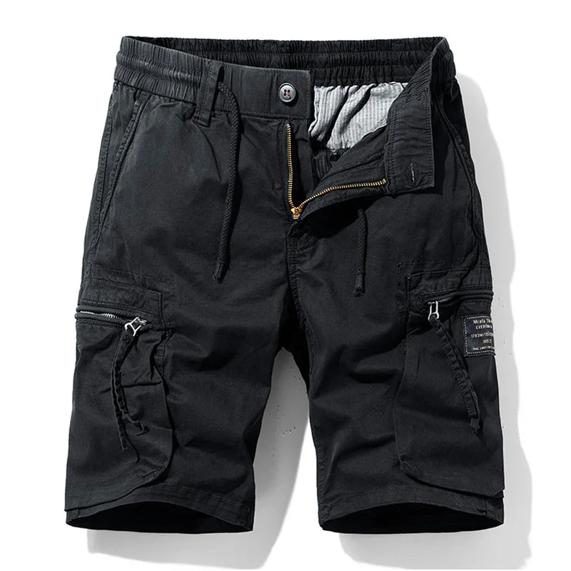 Men Summer New Multi Pockets Cotton Cargo Shorts Men Fashion Solid Quick Dry Joggers Shorts Pants Outdoor Breathable Shorts Male