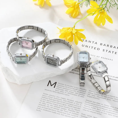 Fashion High Quality Men Women's Stainless Steel Square Round Shiny Zircon Watch Bracelet For Friend Birthday DIY Jewelry Gift