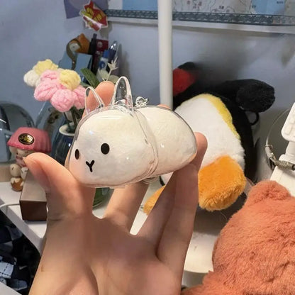 Cute Animal Rabbit Fur Organizer Keychain Bag Pendant Pet Souvenirs Cartoon Pet Hair Memorial Transparent Storage Box Keyring