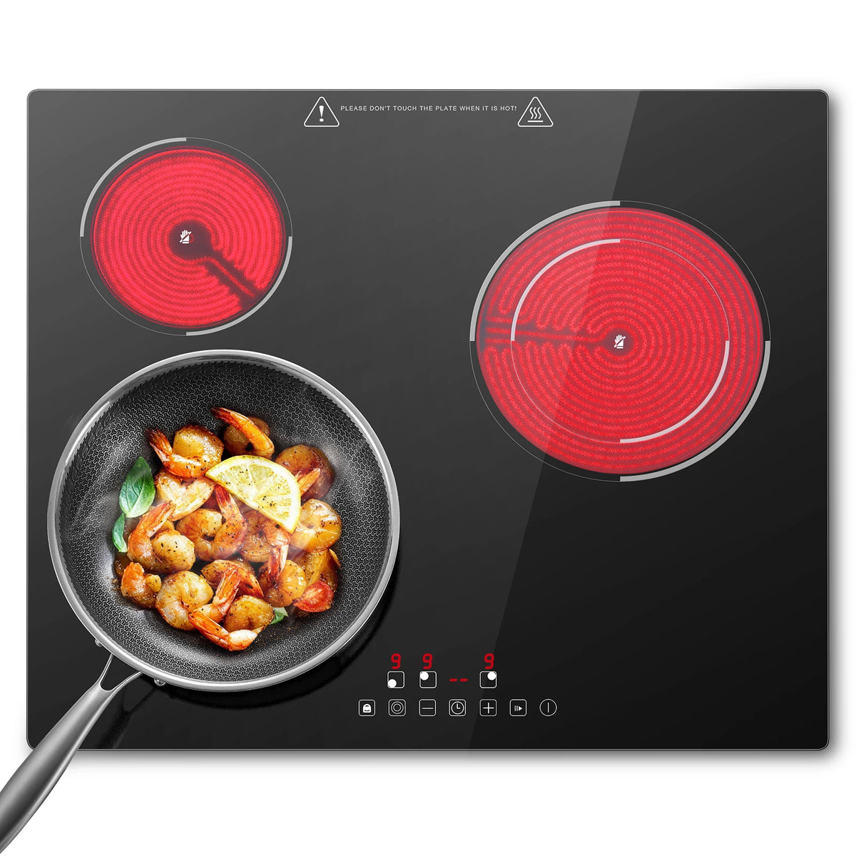 6000W Built-in Ceramic Hob, 4 Zone Induction Cooktop with Touch Control, 9 Power Levels, Timer & Child Lock, 60cm Black Glass