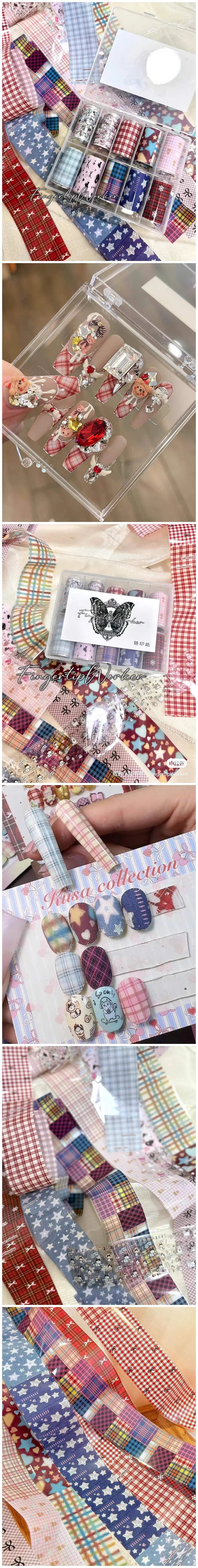 10Rolls Plaid Thousand-Bird Bow  Stars Nail Foils Transfer Paper  Nail Art Stickers  Manicure Set Decal  Nails Decoration