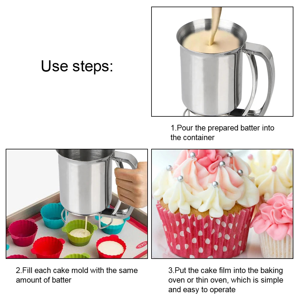 Kitchen Tool Cake Cupcake Dough Dispenser Funnels Piston Funnel With Support Batter Dispenser Baking Tools Stainless Steel