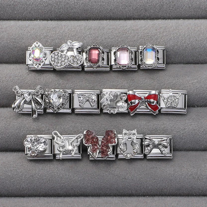 Y2K Butterfly Bow Knot Heart Star Moon Zircon Daisy Cross Italian Charm Links Fit 9mm Stainless Steel Bracelet DIY Making Gifts