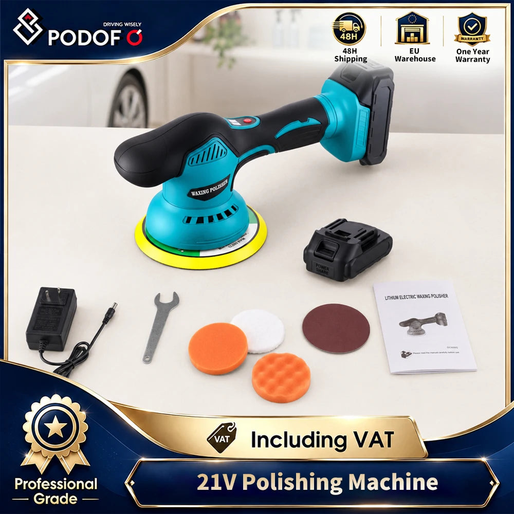 Podofo 8Gear Cordless Car Polisher Electric Polisher Auto Digital Display Car Waxing Polishing Machine Rust Removal Tool For Makita 18V Battery Pin