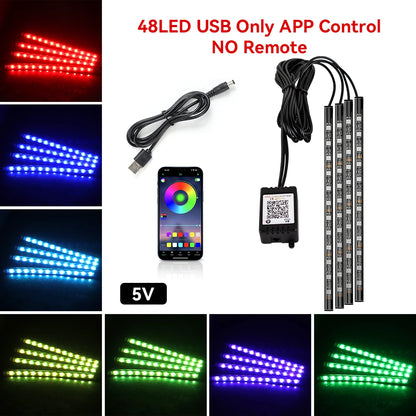 Neon 36 48 72 LED Car Interior Ambient Foot Light Kit Backlight Remote App Music Control Auto RGB Atmosphere Decorative Lamp