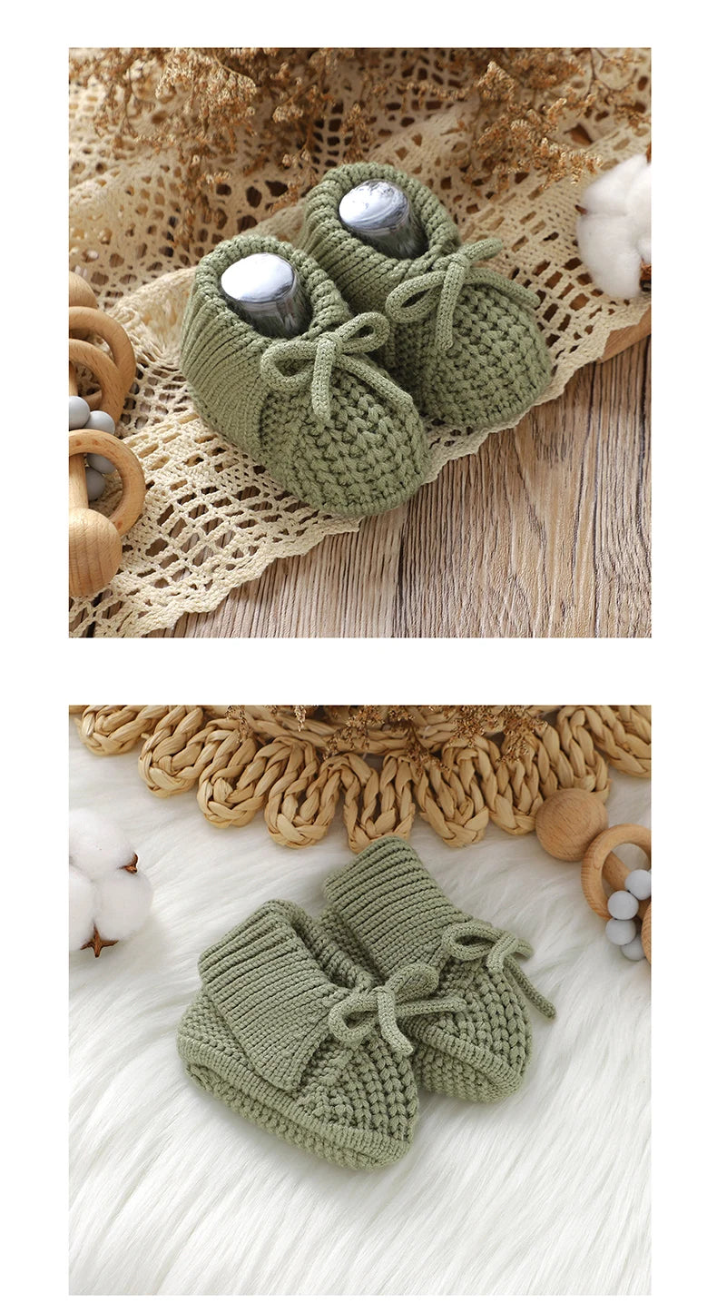Baby Shoes Knitted Infant Child Bed Footwear 0-18M Cute Turn-down Breathable Newborn Boys Girls Walk Boots Fashion Solid Bandage