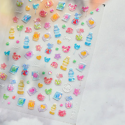 Cute Animal Face 5D Nail Art Stickers Cartoon Cat Bunny Dog Mouse Kawaii Expressions Simple Self Adhesive Manicure Decal DIY