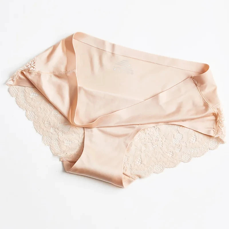 3pcs Lace Women's Panties French Seamless Underwear Female Ice Silk Briefs Solid Color Breathable Underpants Lingerie