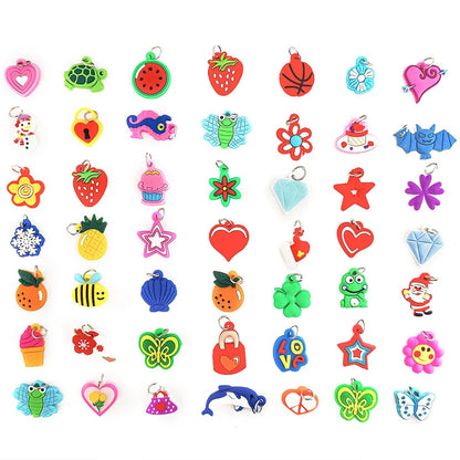 48pcs Pendants DIY Colorful Loom Rubber Band Bracelet Jewelry Making Beads Toy  Colorful Animal Flower Beads Random Style 2023
