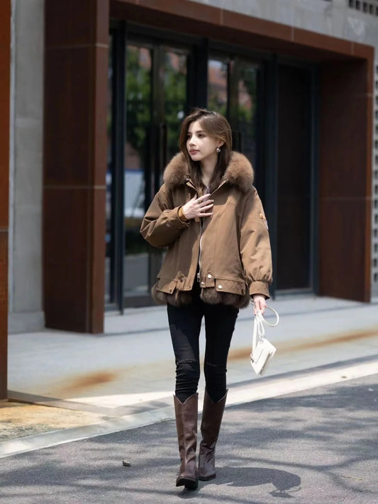 Upgraded 2023 Autumn/Winter omen's Pi vercomes Warm tras Coat Natural Fox Hair Fashion Wool Coat Temperament Slimming Inner Tank