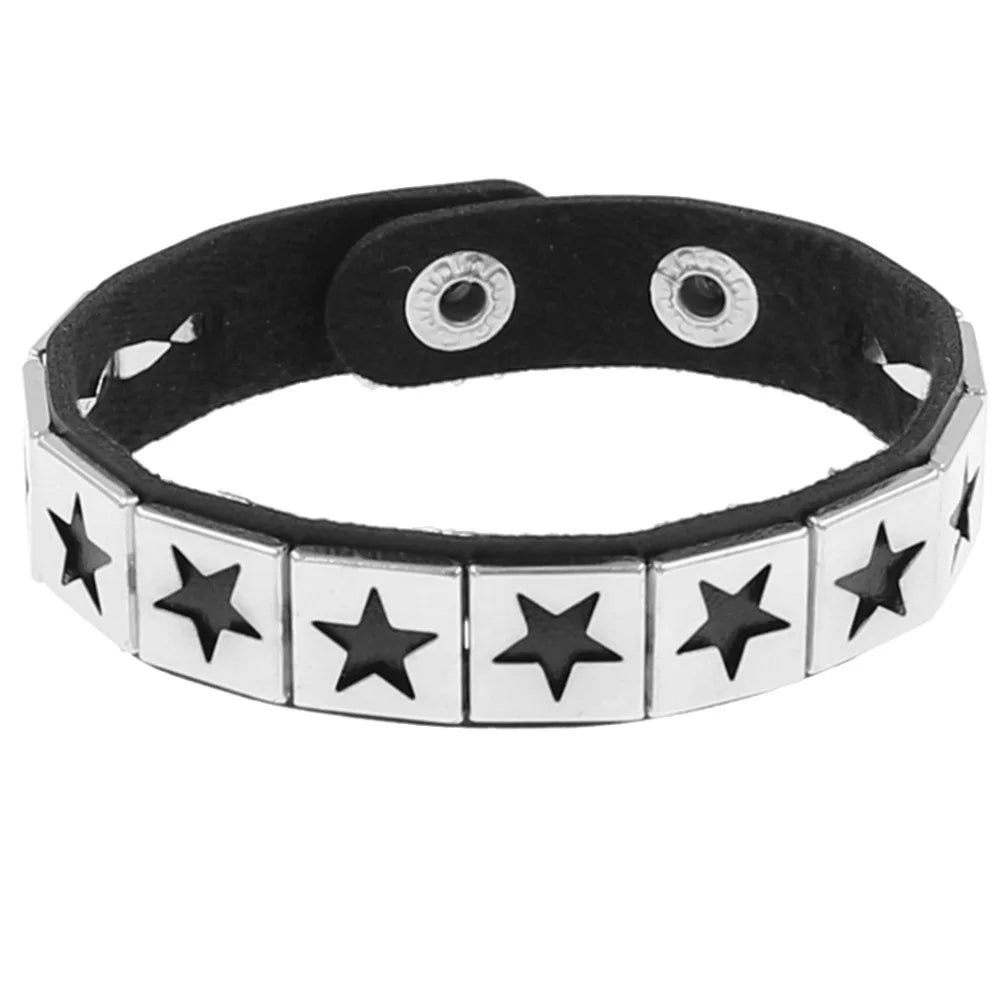 Gothic Punk Hip Hop Rock Spike Rivet Stud PU Leather Wristband Bracelet Bangle