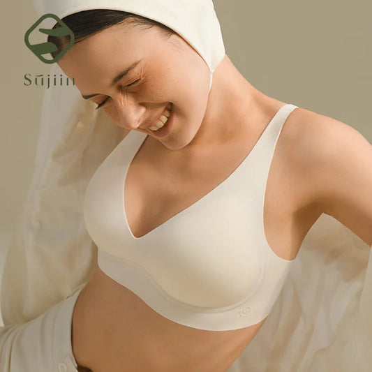 SUJIIN Sexy Seamless Wireless Bras for Women Push Up Padded Soft Support Invisible Lift V Neck Bralette Smooth Bra Female MX208