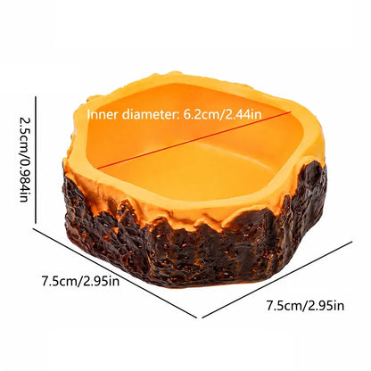Multi-functional Reptile Feeding Bowl Multicolor Tree Stump Shape Crawler Water Basin Faux Stone Leak Proof
