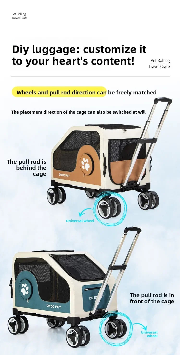 Foldable Large Pet Stroller with Telescopic Handle&Silent Wheels,Breathable Mesh Pet Trolley Cart for Medium Pet Outdoor Travel
