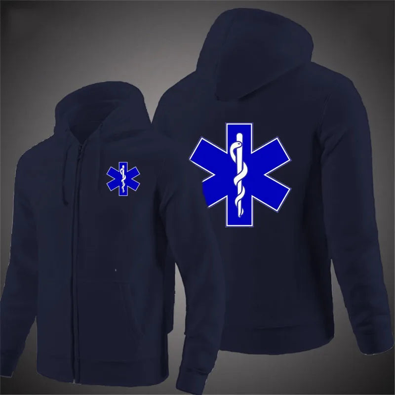 EMT emergency ambulance printing Men Hoodie woman Spring Autumn Coat Solid Color Zipper Fashion Pullover Sweatshirt Harajuku Top