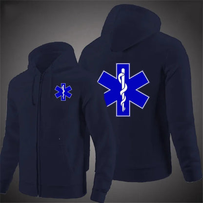 EMT emergency ambulance printing Men Hoodie woman Spring Autumn Coat Solid Color Zipper Fashion Pullover Sweatshirt Harajuku Top
