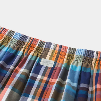 Semir Shorts Men Pure Cotton 2024 New Home Pants Checked Relaxed Five-Point Elastic Waist Straight Leg 2-Piece Set Underwear