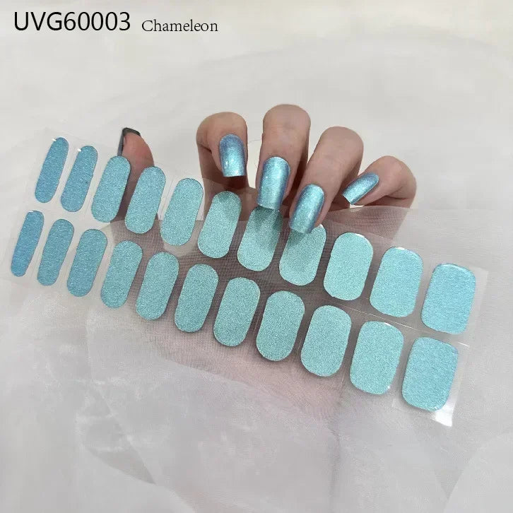 16/20/22Tips Semi-Cured Gel Nail Wraps Full Cover Manicure DIY Waterproof Long Lasting Gel Nail Stickers set for UV Lamp Need