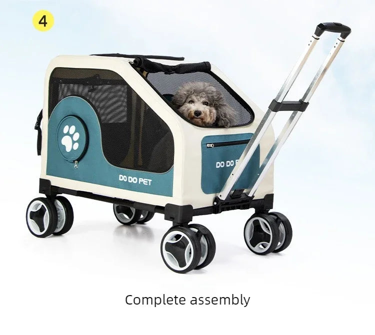 Large Pet Stroller with Telescopic Handle Silent Wheels Foldable Dog Cat Trolley Carrier Breathable Mesh Medium Pets Travel Cart