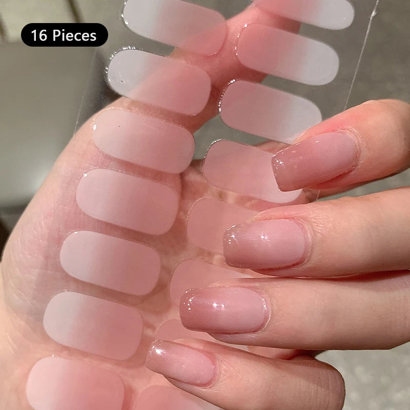 14/16Tips Full Cover Gradient Nail Stickers Multi Color Self Adhesive Slider No Need UV Lamp Cured Press ON Nail Decal
