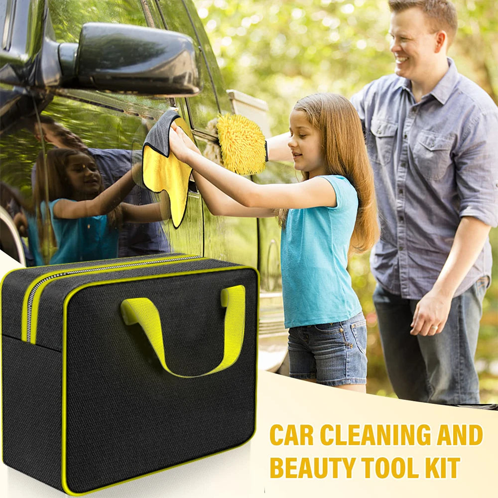 Podofo 20 Pcs Car Cleaning Set Car Care Set for Interior and Exterior - Car Wash Set with Brushes, Polishing Sponges, Cleaning Gel for Car Interior&Exterior Cleaning With Carry Bag
