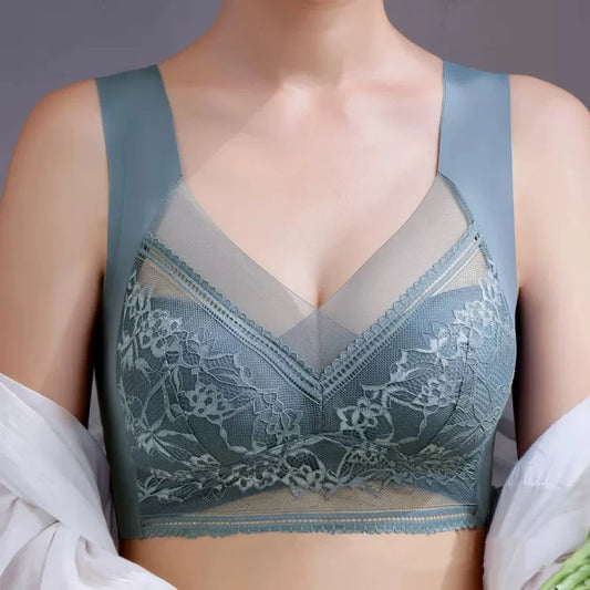 1pcs Women Lace Plus Size Bra Basic Anti Sagging Thin Vest With Padded Female Brassier Lady Ice Silk Seamless Comfort Breath Bra
