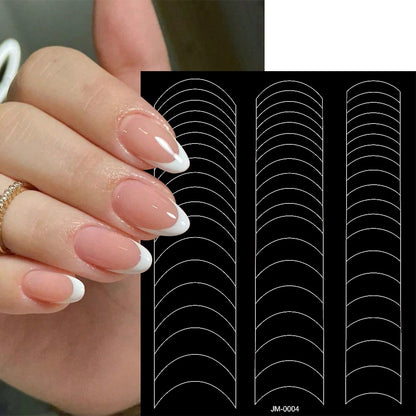 1pcs Curved French Lines Nail Art Stencils Stickers V-shaped Pattern Classic French Nail Decals Drawing Line Aid Nail Sticker To
