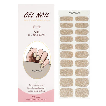 20/22Tips UV Semi cured Gel Nail Stickers Waterproof Long Lasting Full Gel Nail Wraps Press On Nail Decal DIY Manicure