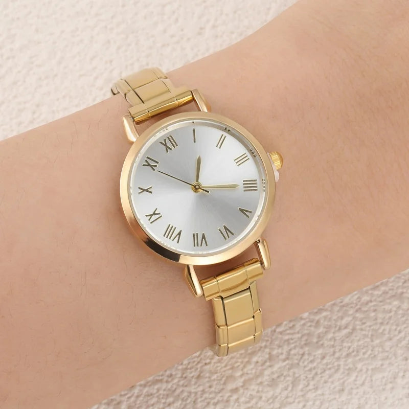 Fashion High Quality Men Women's Stainless Steel Square Round Shiny Zircon Watch Bracelet For Friend Birthday DIY Jewelry Gift