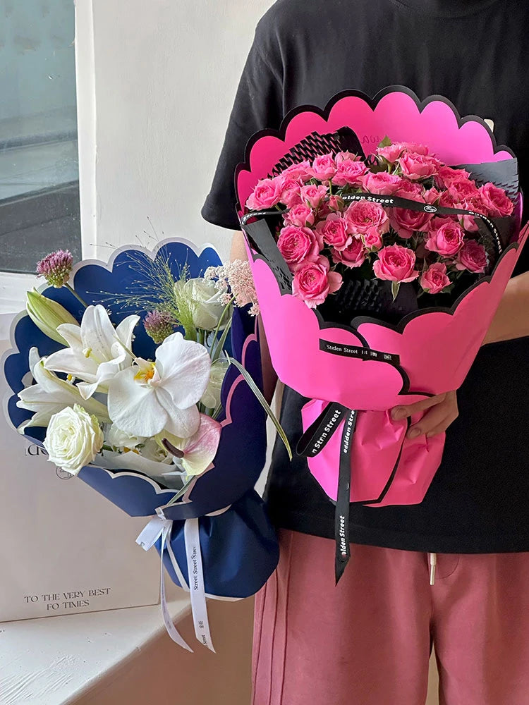 Valentine'S Day Aesthetics Wave Border Flower Wrapping Paper Art Dopamine Butterfly Bouquet Korean Wrapping Paper For Flowers