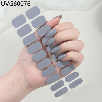 16/20/22Tips Semi-Cured Gel Nail Wraps Full Cover Manicure DIY Waterproof Long Lasting Gel Nail Stickers set for UV Lamp Need