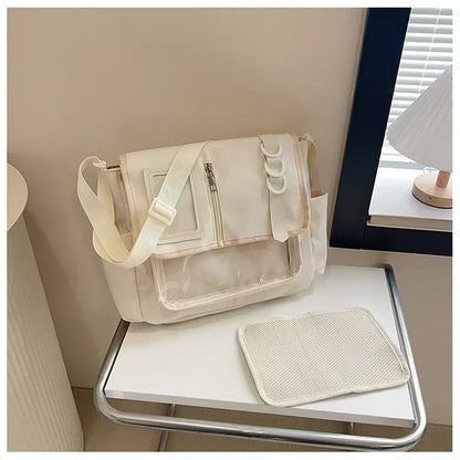 College Style Crossbody Bag with Ribbon Large Capacity for Class Book Carrying Mailman Bag Girls Bow JK Shoulder Ita Bag Handbag