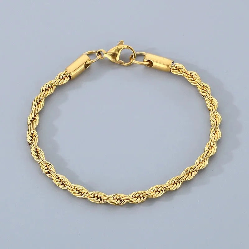 18K Gold 925 Sterling Silver 4MM Chain Bracelets For Men Women Unisex Simple Charm Bracelet Wedding Party Gift 20cm 8in