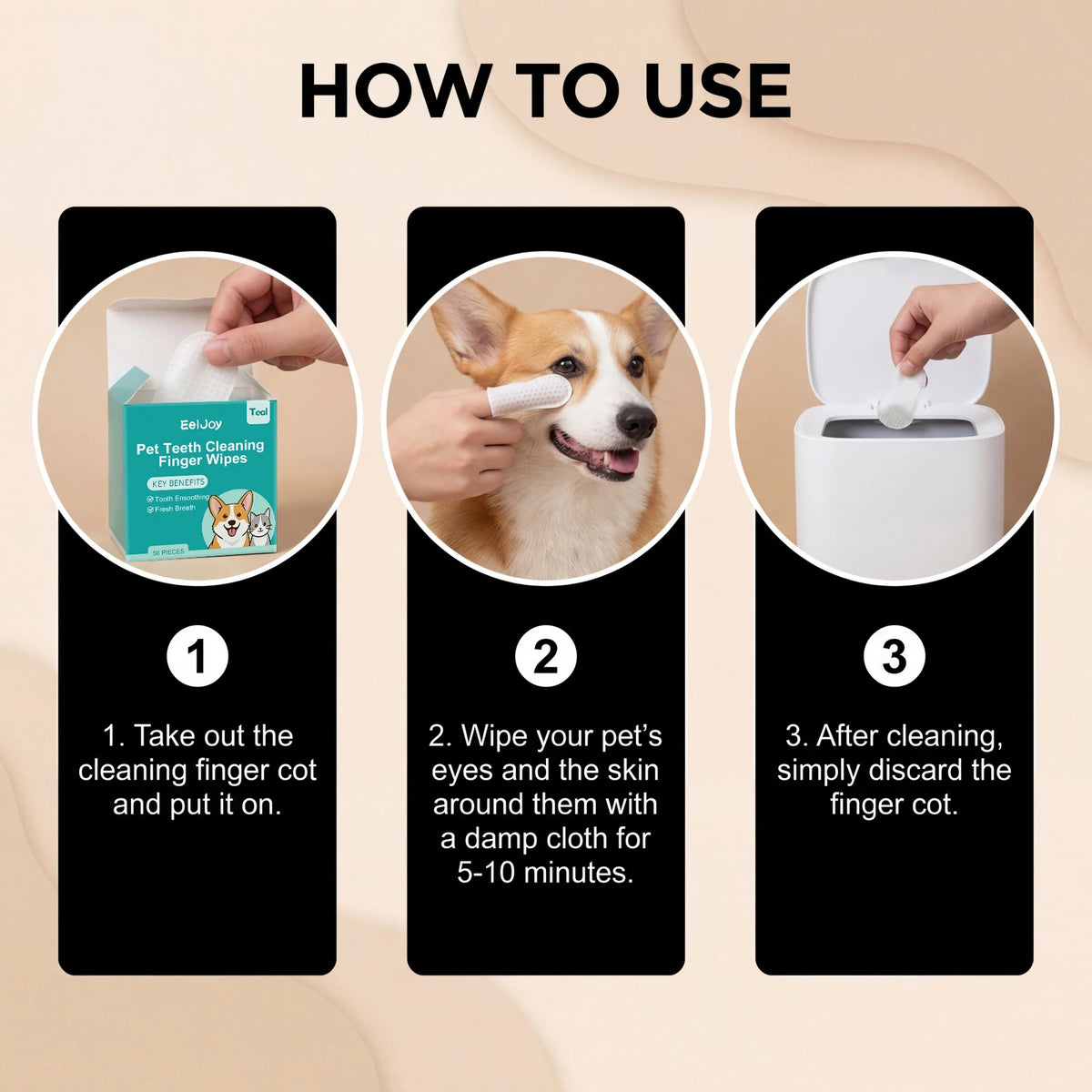 Pet Teeth Cleaning Finger Wipes Remove Dental Plaque Relieve Gum Discomfort Lasting Fresh Breath Easy-to-Use Pet Oral Care Wipes