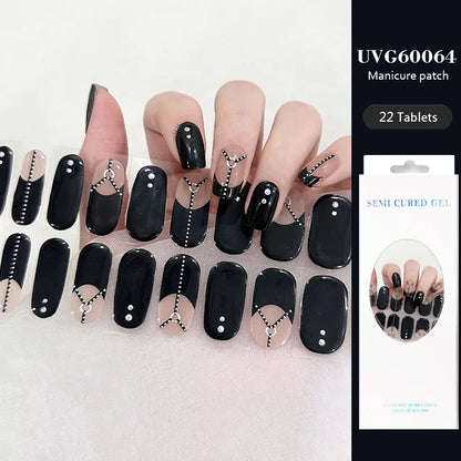 16/22 Tips Semi Cured Gel Nail Stickers for UV Lamp Designer Adhesive Nail Gel Wraps DIY Long-lasting  Nail Decoration