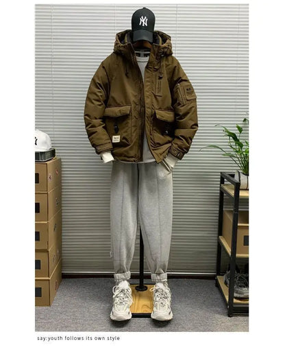 Luxury High-end Down Jackets Men Winter Warm Cargo Coat White Duck Down Coat Windproof Pockets Hooded Thick Parkas Canada