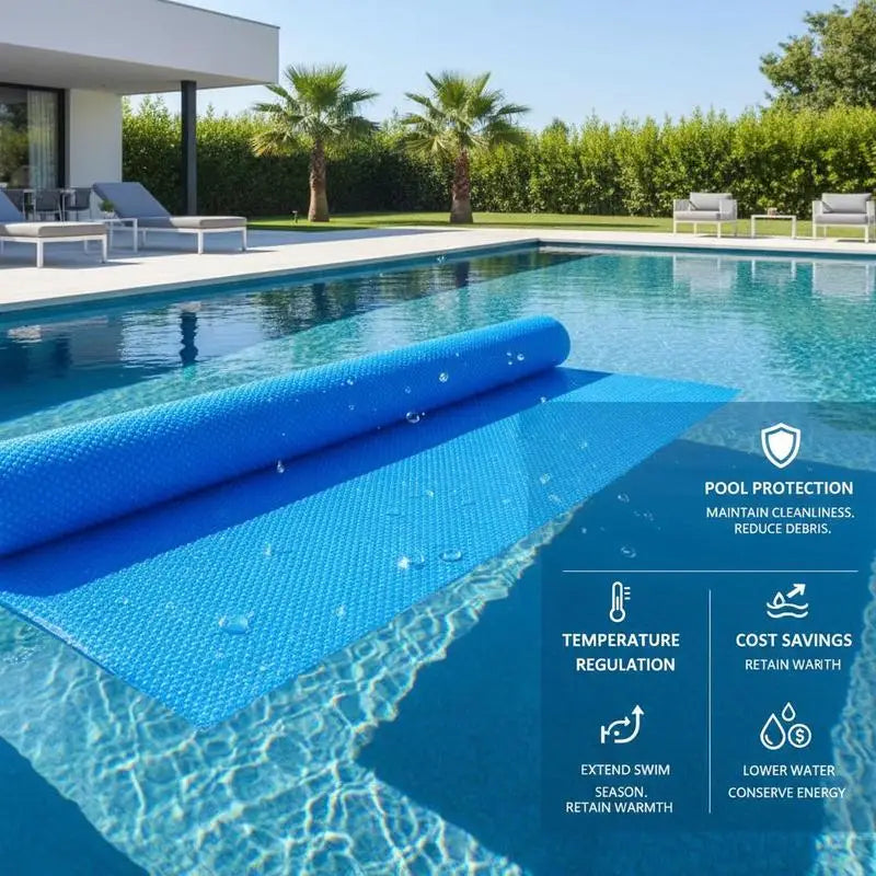 Rectangular Pool Cover 732×366cm Blue PE Leaf & Debris Protector for Above/In-Ground Swimming Pool W/ Tie-Downs Summer Winter