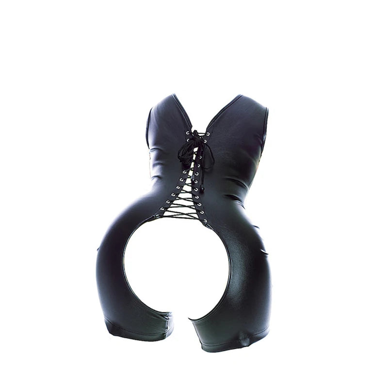 Erotic Sexy Bodysuit Lingerie Leather Hollow Out Bust Open Crotch Clubwear BDSM Slave Bondage Cosplay Clothing Sex Toy For Women