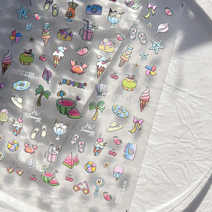 Ocean Shell Starfish Shell Conch Whale Dolphin Seahorse Coconut Tree Water Bubbles Self Adhesive Nail Art Sticker Manicure Decal