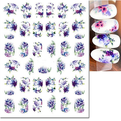 3d Nail Art Decals Elegant White RoyalBlue Roses Flowers Adhesive Sliders Nail Stickers Decoration For Nail Manicure