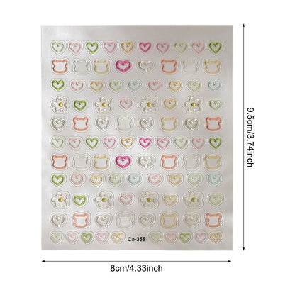 3D Embossed Nail Stickers - Cute Hollow Bear Heart Flower Decals Self-Adhesive Nail Art Sticker for Women Girls DIY Manicure