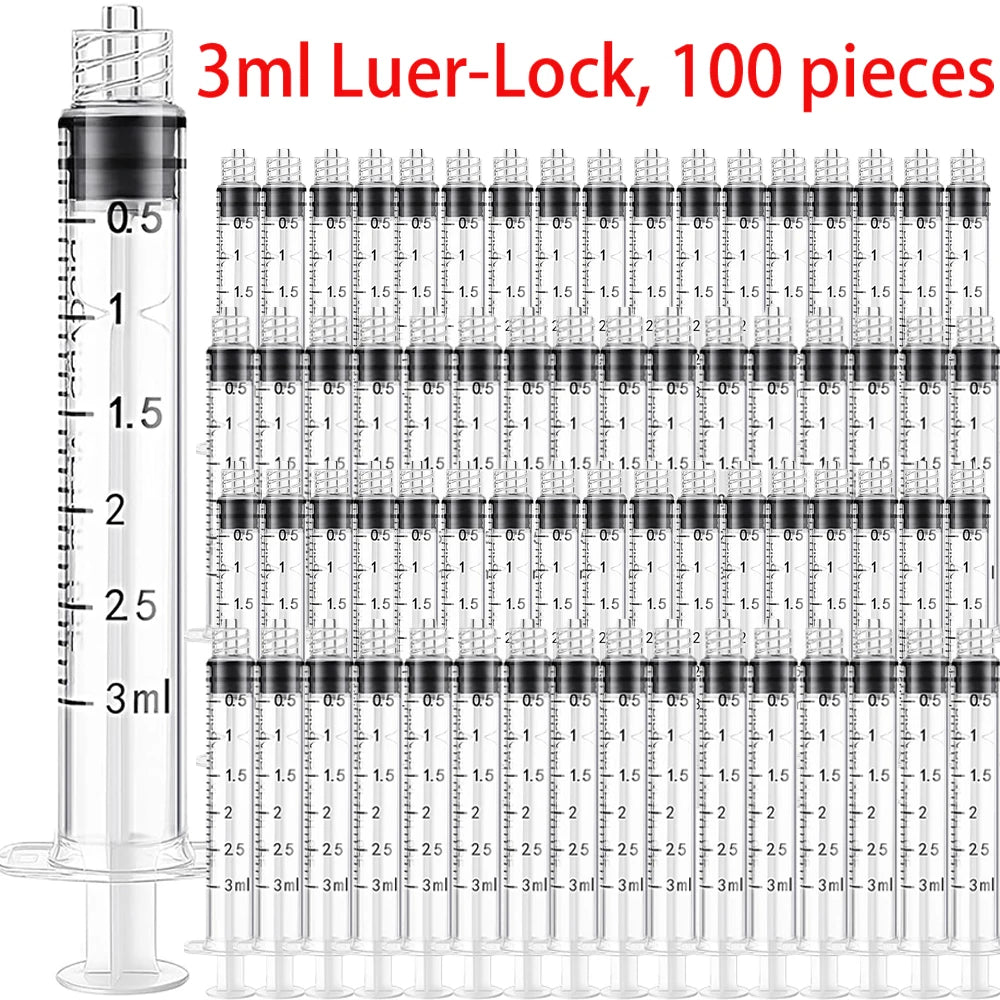 100 Pieces of 3ml Luer Lock Syringes, Disposable Samplers, Glue Dispensers, Laboratory-Specific Industrial Veterinary DIY Tools