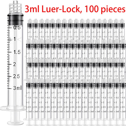 100 Pieces of 3ml Luer Lock Syringes, Disposable Samplers, Glue Dispensers, Laboratory-Specific Industrial Veterinary DIY Tools