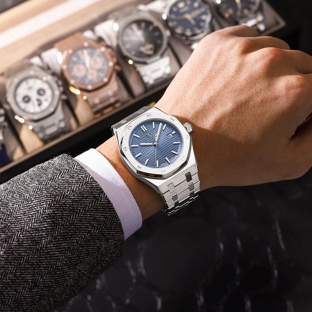 POEDAGAR Original Luxury Man Watch Date Luminous Waterproof Stainless Steel Men Wristwatch Fashion Business Quartz Men's Watches