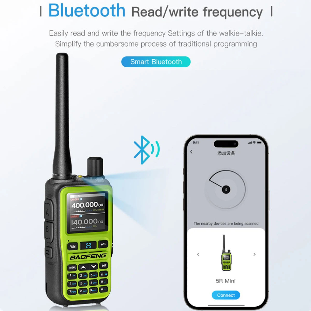 BAOFENG UV-5R Mini Walkie Talkie Full Band Bluetooth Programming Wireless Copy Frequency 999CH AM FM Type-C Long Range Ham Radio
