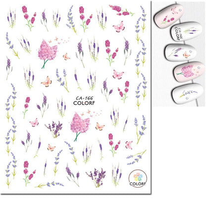 3d Nail Art Decals Watercolor Florals Purple Green Pink Flowers Leafs Fruit Adhesive Sliders Nail Stickers For Manicure